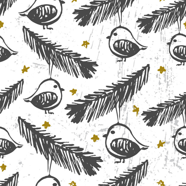 クリスマスの鳥の飾りのシームレスなパターン - ベクター画像