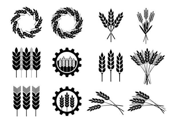 Zwarte granen pictogrammen op witte achtergrond - Vector, afbeelding