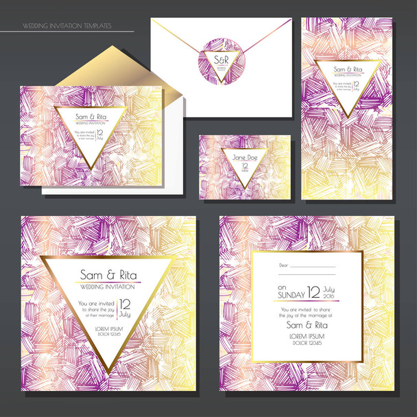 Set of shiny wedding cards - Wektor, obraz