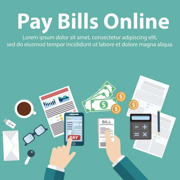Rechnungen online bezahlen - Vektor, Bild