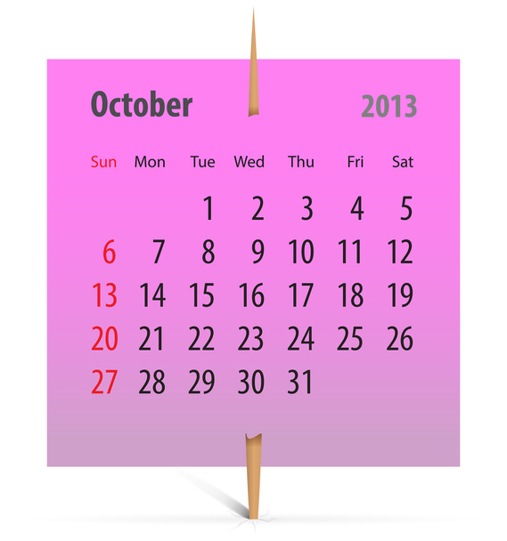 Calendar for October 2013 - Vector, Image