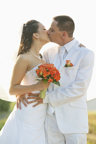 Mariée et marié baisers avec fond isolé
 - Photo, image