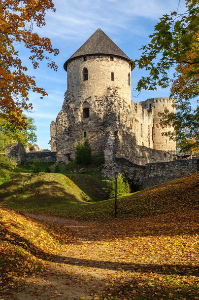 Podzimní park s zříceniny hradu - Fotografie, Obrázek