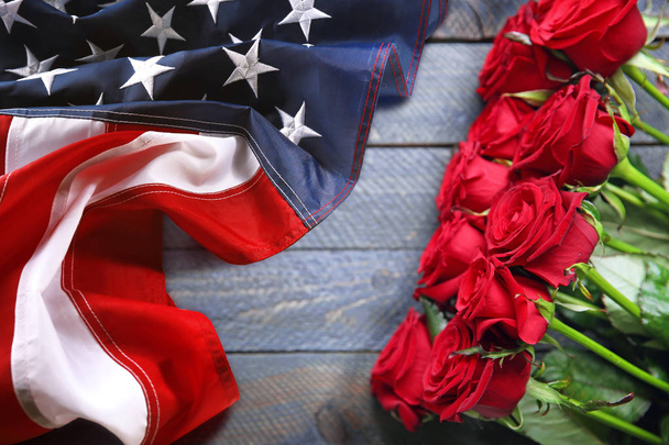 Roses and USA flag  - Fotó, kép