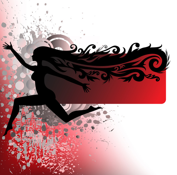 Silhouette of a girl running on the spray - Vector, Image