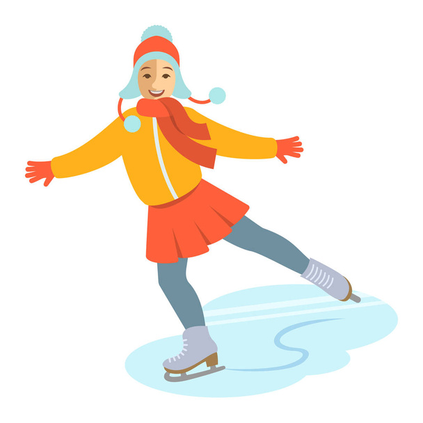 Girl figure ice skating vector cartoon - Vector, Image