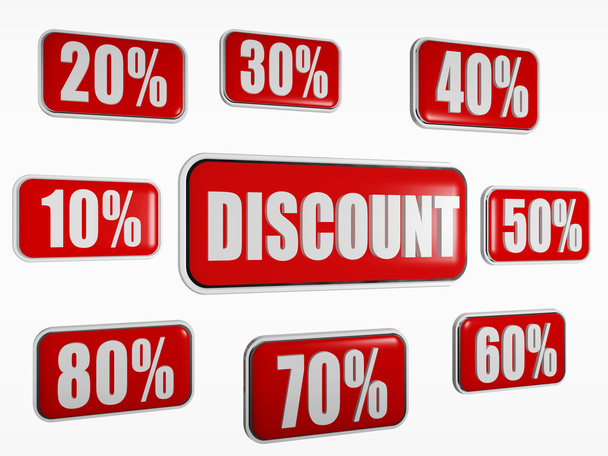 Discount and different percentages in red banners - Fotoğraf, Görsel