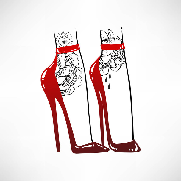 Gambe femminili inchiostrate sui tacchi alti
 - Vettoriali, immagini