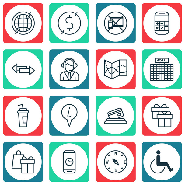 Set Of Travel Icons On Operator, Money Trasnfer And Hotel Construction Topics. Editable Vector Illustration. Includes Call, Holiday, World And More Vector Icons. - Vektor, Bild
