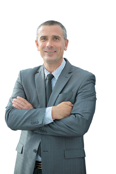 portrait of successful smiling businessman in a business suit ha - Fotoğraf, Görsel