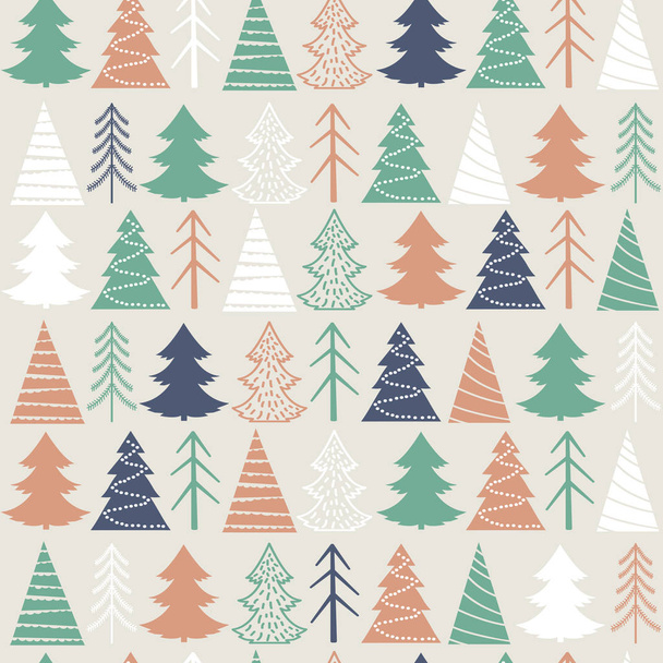 Seamless Christmas vector pattern with colorful fir-trees - Vector, Image