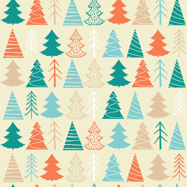 Χωρίς ραφή πρότυπο διάνυσμα Χριστούγεννα με πολύχρωμα χριστουγεννιάτικα δέντρα - Διάνυσμα, εικόνα