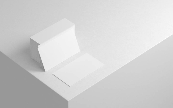 White business cards mockup on modern white background, 3d rendering - Фото, изображение