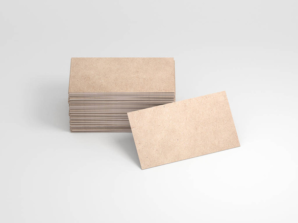 Kraft cardboard business card. Stack of cards, 3d rendering - 写真・画像