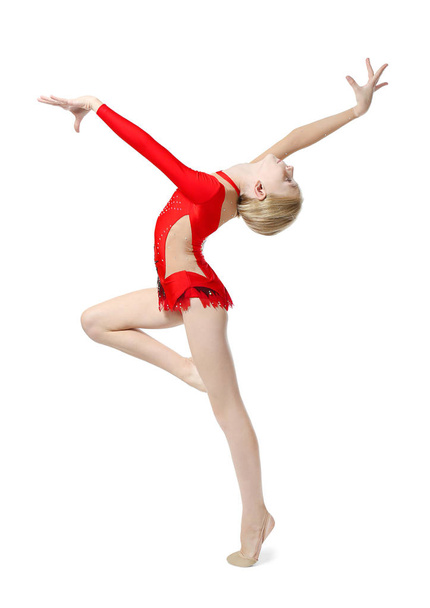 Young girl doing gymnastics, isolated on white - Foto, afbeelding