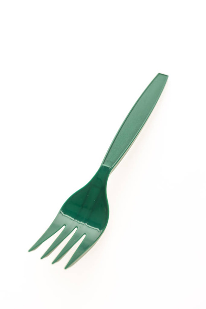 groene kunststof vork - Foto, afbeelding
