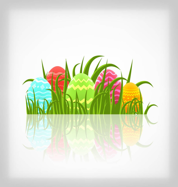 Easter natural background with traditional colorful eggs in gras - Foto, Imagen