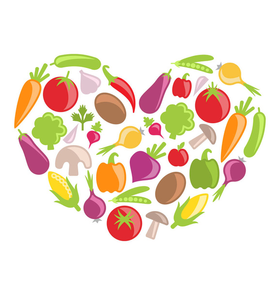 Set Colorful Vegetables in Heart Shape - Foto, Imagen