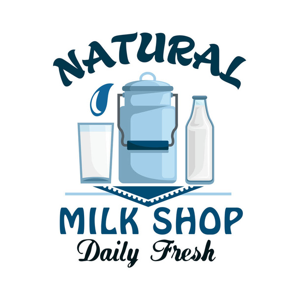 Doğal süt, taze çiftlik süt içecek rozeti - Vektör, Görsel