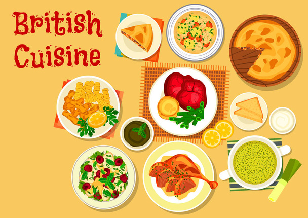 Ikona britské kuchyně rybí a masové pokrmy - Vektor, obrázek