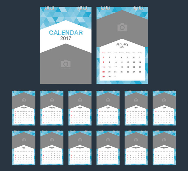 2017 Calendar. Geometric design template. Week starts Sunday. - Vector, Image