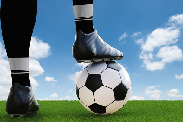 jugador de fútbol de pie con pelota de fútbol
 - Foto, imagen
