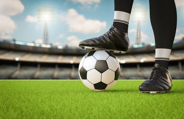 jugador de fútbol de pie con pelota de fútbol
 - Foto, imagen