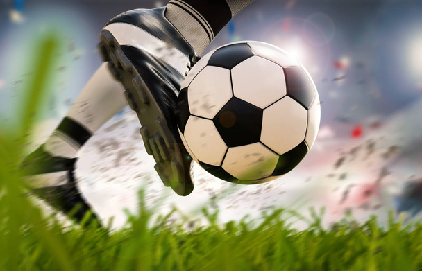 piłkarz kopanie piłki nożnej w ruchu - Zdjęcie, obraz