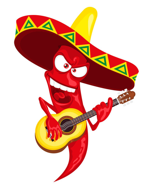 Мексиканский зажигатель острого перца чили играет на гитаре
 - Вектор,изображение