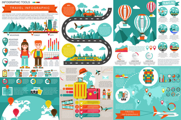 Düz seyahat Infographic öğeleri vektör tasarım şablonu - Vektör, Görsel