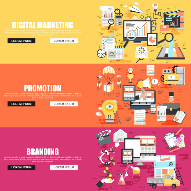 Flat concept set of social campaign, digital marketing - Vector, Image