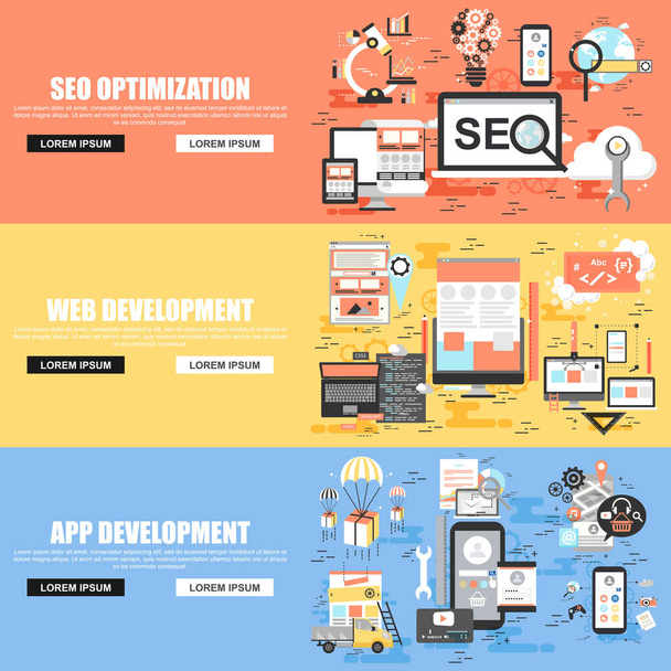 Flat concept set of search engine optimization tools  - Vector, Image