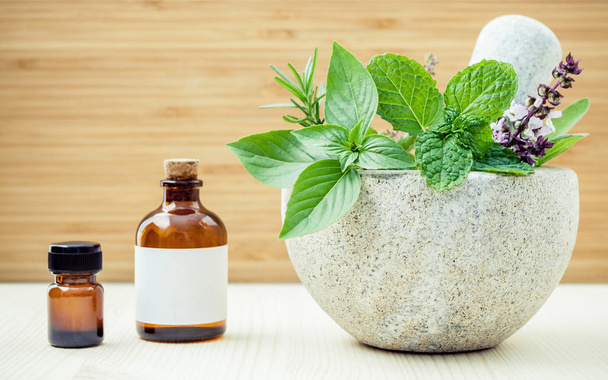 Alternative health care and herbal medicine .Fresh herbs and aro - Photo, Image