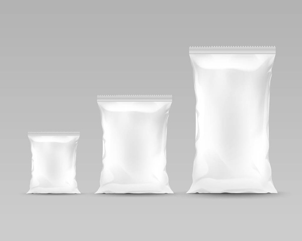 Conjunto de sacos de folha de plástico selados verticais Tamanho diferente isolado
 - Vetor, Imagem