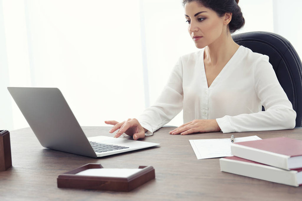Female lawyer working with laptop in office - Fotografie, Obrázek