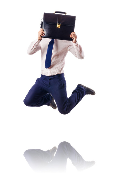 Homem de negócios nu pulando em branco
 - Foto, Imagem