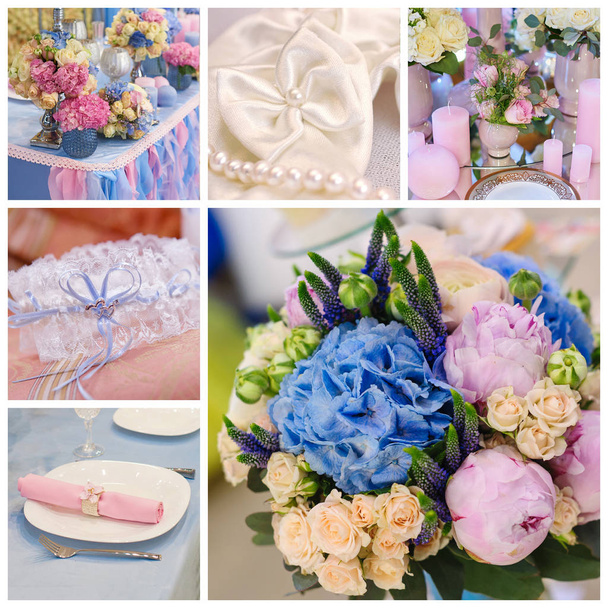 collage of beautiful bouquet and other accessories bride - Photo, Image