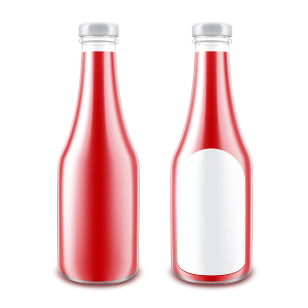 Vector conjunto de vidrio en blanco brillante rojo tomate Ketchup botella sin etiqueta aislado sobre fondo blanco
 - Vector, Imagen