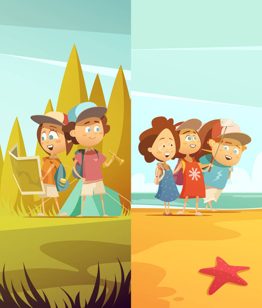 Camping Kids Vertical Banners Set  - Vector, Image