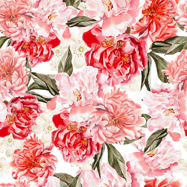Watercolor pattern with the flowers  anemone,  roses. - Photo, Image