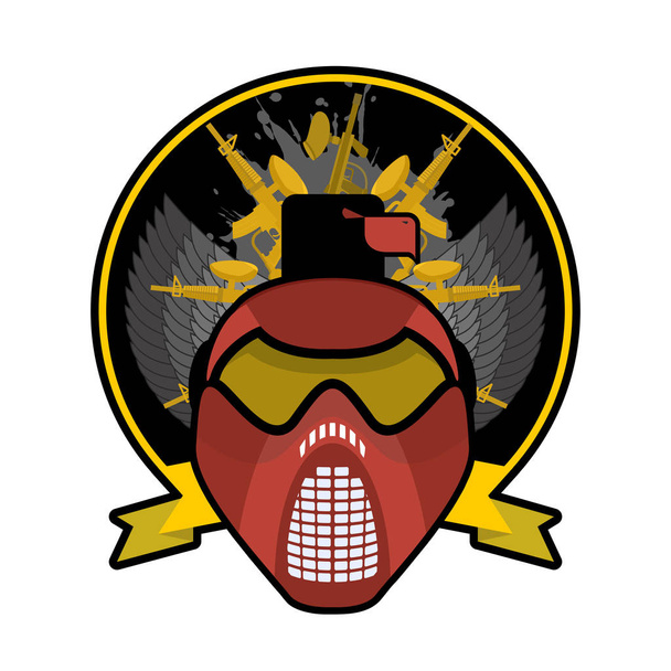 Bitva logo. Paintball helmu a zbraně. Vojenský znak. Armáda - Vektor, obrázek