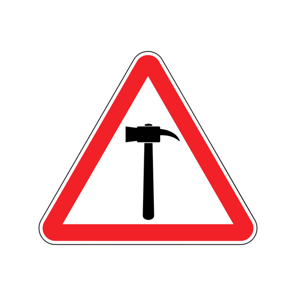 Hammer Warning sign red. Repair Hazard attention symbol. Danger  - Вектор,изображение