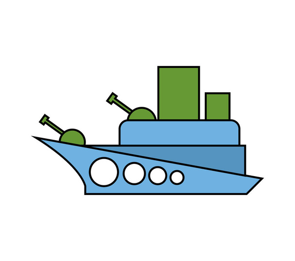 Warship childs drawing style. Military Combat Boat isolated - Вектор,изображение