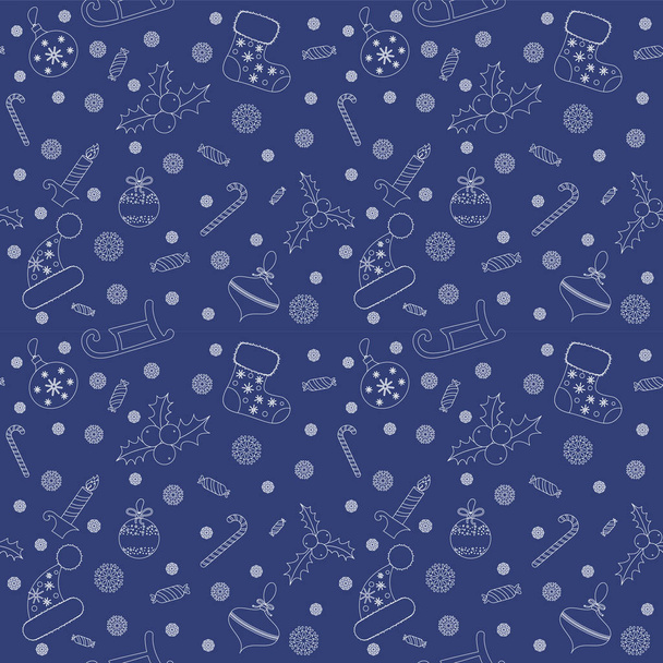 Christmas seamless pattern with balls, snowflakes, holly berry. - Vektor, obrázek