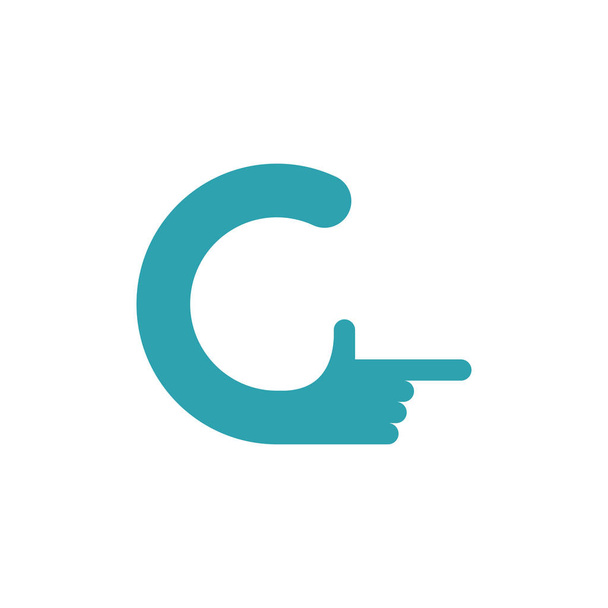 C letter hand. Forefinger lettering isolated on white background - Vector, Imagen