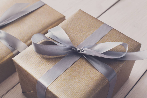 Gift wrapping. Modern christmas present in boxes - Photo, Image