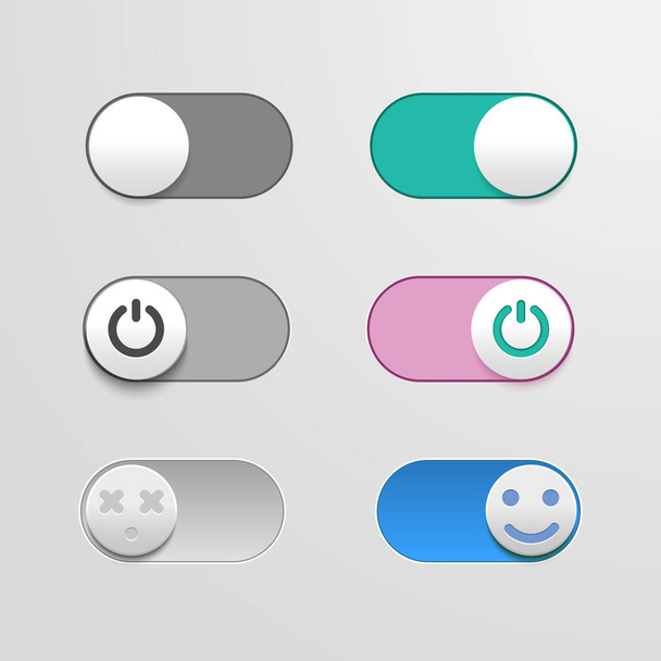 Toggle switch set, On and Off sliders, vector elements for your design. The switches in the form of smiley. - Вектор,изображение