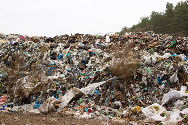 Vertedero en Ucrania, montones de plástico tirado en. Los caminos a lo largo de residuos inorgánicos se mezclan
 - Foto, Imagen