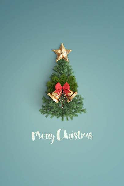 merry christmas and chirstmas tree on color background - Photo, image