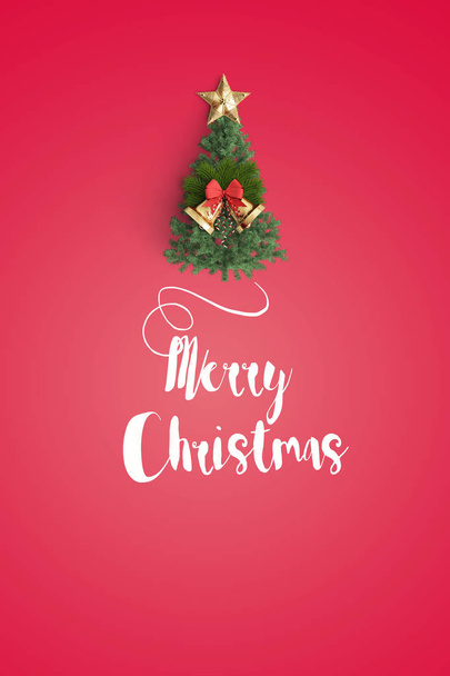 merry christmas and chirstmas tree on color background - Valokuva, kuva